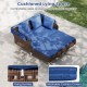 Cushioned outdoor daybed in navy with retractable canopy, made of PE wicker rattan, perfect for patio relaxation.