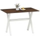 Modern dining table with a spacious wooden top and X-shaped white frame, ideal for kitchens and dining areas.