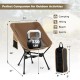 Portable camping chair in coffee color, featuring a breathable mesh seat and compact carrying bag for easy transport.
