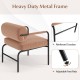 Velvet upholstered accent chair with cylindrical backrest and metal armrests, ideal for living rooms and home offices.