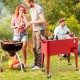 Red portable outdoor patio cooler cart with 80 Quart capacity, featuring wheels for easy movement and dual top lids.