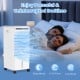 Portable air cooler in white with remote control, featuring 3 modes, 80° oscillation, and low noise for peaceful sleep.