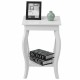 White accent sofa end side table with elegant curved legs, featuring a smooth surface and extra storage space.