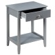 Gray bedside table with a spacious top, bottom shelf, and smooth sliding drawer, ideal for organizing essentials.