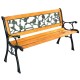 Garden bench with iron-cast frame and solid wood seat, ideal for outdoor spaces, comfortably seats three adults.