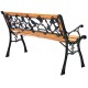 Garden bench with iron-cast frame and solid wood seat, perfect for outdoor spaces, seating three adults comfortably.
