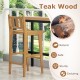 Teak wood bar chair with backrest and footrest, designed for outdoor use, perfect for poolside and garden settings.