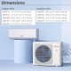 Dimensions chart for the 30000 BTU 3 Zone Mini Split Air Conditioner, showcasing indoor and outdoor unit sizes.