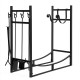 30-inch firewood rack with 4 tool set, featuring kindling holders for organized indoor and outdoor firewood storage.