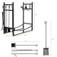 30-inch firewood rack with 4 tool set, including kindling holders, for indoor and outdoor firewood storage.