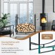 30-inch firewood rack with elevated design, metal frame, and kindling holders for indoor and outdoor use, holds 88lbs.