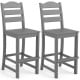 Gray 30-inch counter height HDPE bar stools with backrest and footrest, perfect for outdoor use and easy maintenance.