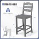 30-inch gray HDPE bar stool with backrest and footrest, designed for 43.5"-47" bar tables, all-weather durability.