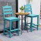 Turquoise 30-inch HDPE bar stools with backrest and footrest, perfect for outdoor bar tables and easy maintenance.