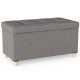 Gray storage ottoman bench with rubber wood legs, 20.5-gallon capacity, flip-over lid for drinks, ideal for living.