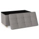 Gray storage ottoman bench with flip-over lid, rubber wood legs, and 20.5-gallon capacity for versatile home use.