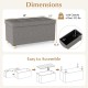 Gray 30-inch storage ottoman bench with rubber wood legs, featuring a flip-over lid and 20.5-gallon capacity for.