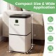 Compact 30-pint dehumidifier with digital display, suitable for rooms up to 1,500 sq.ft, ideal for home or office use.