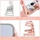 Kids easel table and chair set in pink with adjustable height, ample storage, and rounded corners for safety.