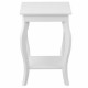White accent sofa end side table with elegant curved legs, perfect for small item storage and space-saving solutions.