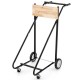 Heavy-duty outboard boat motor stand cart with ergonomic handles and universal wheels for easy mobility and storage.