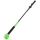 Golf swing trainer aid with weighted green head and ergonomic handle for grip, balance, and rhythm improvement.