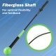 31.5-inch golf swing trainer aid with fiberglass shaft and weighted head for grip, rhythm, and balance improvement.