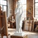 31.5-inch white Greek goddess statue with antique finish and column base, ideal for home or garden decoration.