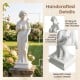 31.5-inch outdoor Greek goddess statue with antique finish, holding flowers, on a detailed column base for garden decor.