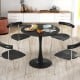 Round 31.5" black dining table with anti-slip PP ring, featuring a smooth surface and modern design for versatile use.