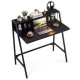 Industrial desk with raised shelf in black, featuring a stable metal frame and ample workspace for organization.