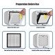 Desktop HEPA air purifier showing filter removal steps, featuring a compact design and 3 fan speeds for home or office.