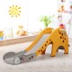 Kids 3-in-1 climber slide play set in yellow with basketball hoop, designed for ages 1-6, promoting safe play and fun.