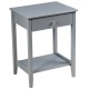 Gray wooden bedside table showcasing a smooth lacquered surface and round metal handle for easy access and stylish.