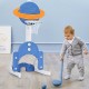 Kids 3-in-1 basketball hoop set in blue with adjustable height, promoting physical balance and teamwork for ages 3+.