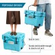 Portable blue insulated ice cooler with 24-can capacity, featuring sturdy design and cup holders for outdoor activities.