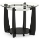 Round coffee table with a 0.31" tempered glass top, black rubber wood frame, and storage shelf on wheels for easy.