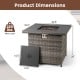 32.5-inch propane fire pit table with tempered glass top, featuring a gray PE rattan design and removable lid for.