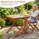 32-inch square solid teak wood patio dining table with ergonomic footrests, perfect for intimate dining for 4 outdoors.