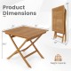 32-inch square solid teak wood patio dining table with a smooth surface, foldable design, and stable X-brace frame for.