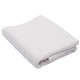 Folded white massage table warmer featuring soft fabric, 5 heat settings, and auto-off safety feature for comfort.