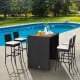5-piece patio dining set featuring a solid acacia wood tabletop and weather-resistant PE wicker, ideal for outdoor.