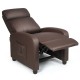 Brown recliner sofa wingback chair with adjustable angles, massage function, and side pocket for remote control storage.