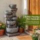 5-tier outdoor water fountain with realistic gray stone design, LED lights, and soothing waterfall sound for your patio.