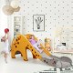 Colorful 3-in-1 kids climber slide play set in yellow with basketball hoop, designed for ages 1-6, promoting safe play.