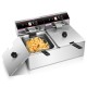 Dual tank electric countertop deep fryer with stainless-steel construction and two separate temperature controls for.