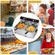Dual tank electric countertop deep fryer with stainless-steel construction, ideal for restaurants and canteens.