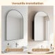 Brushed metal wall-mounted storage cabinet with arched mirror, featuring adjustable shelves for versatile installation.