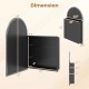 Brushed metal wall-mounted storage cabinet with arched mirror and adjustable tempered glass shelves for elegant organization.