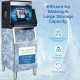 Split commercial ice maker producing 353 lbs of ice daily with 198 lbs storage, featuring a smart LCD control panel.